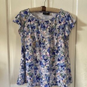 Flutter sleeve cotton watercolor print top
